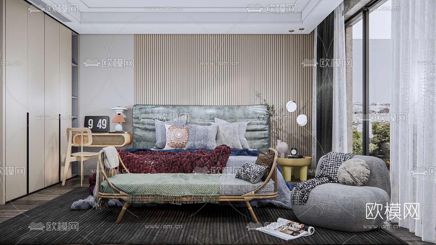 北欧卧室 su模型下载（渲染图1）