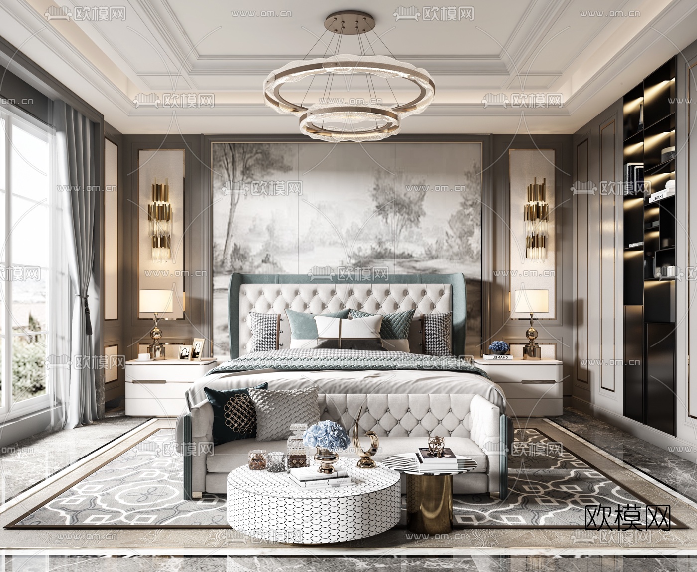 美式轻奢卧室3d模型下载