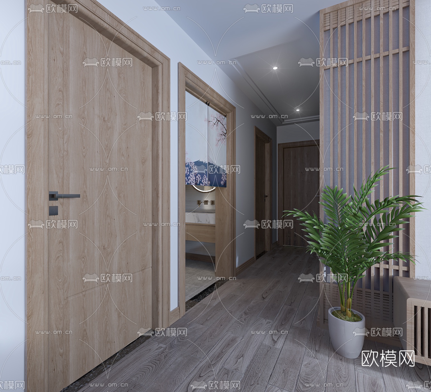 日式客厅餐厅厨房免费3d模型下载（渲染图6）