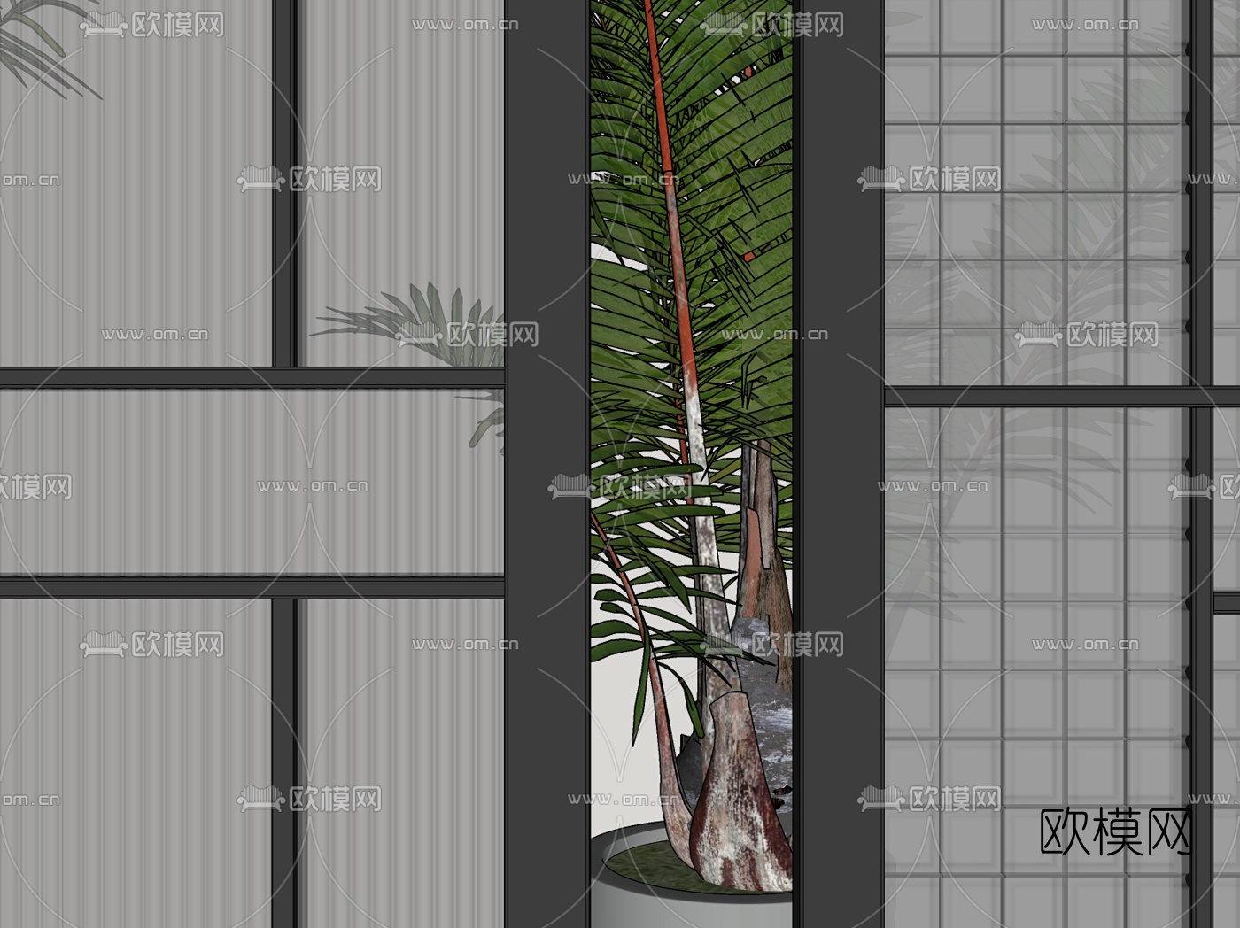 现代玻璃隔断su模型下载（渲染图4）