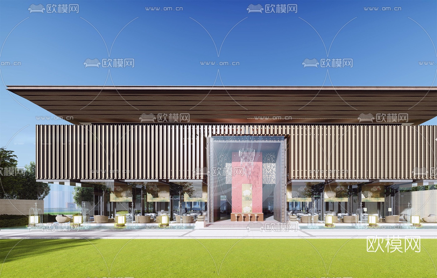 现代售楼处建筑外观su模型下载（渲染图1）