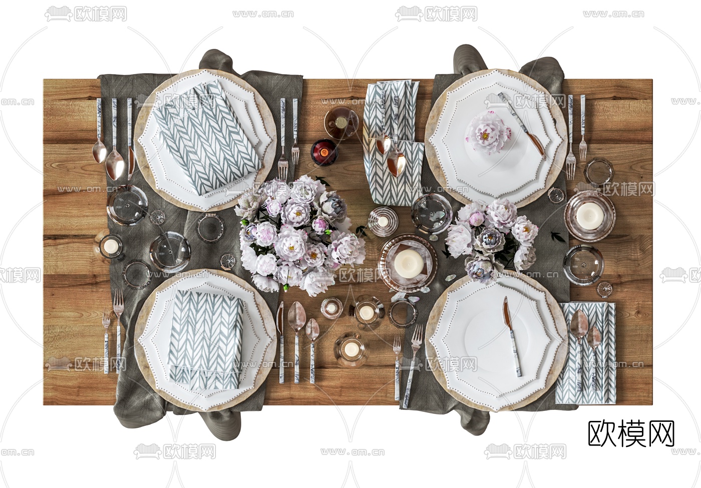 简欧餐具酒水水杯烛台灯3d模型下载（渲染图2）