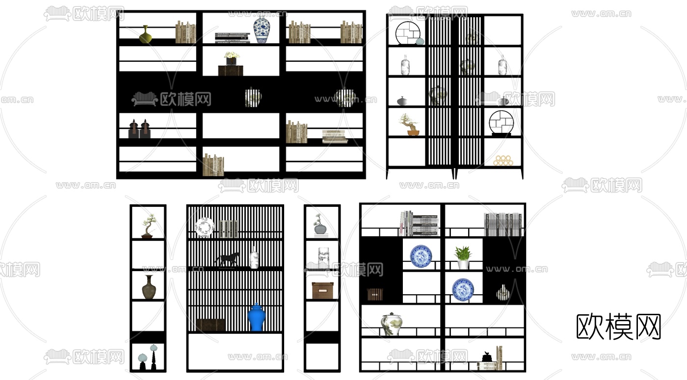 新中式博古架su模型下载（渲染图2）