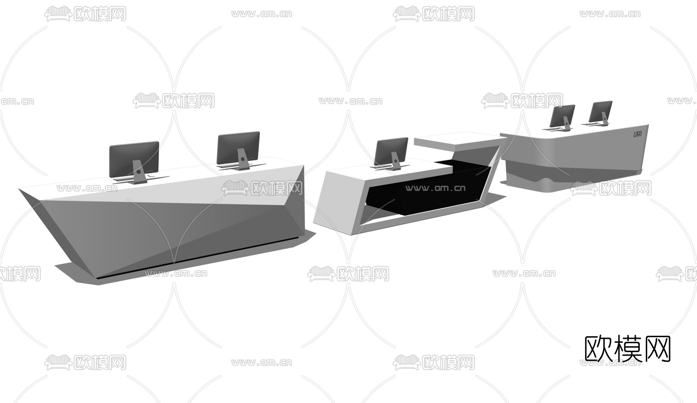 现代前台服务台su模型下载（渲染图2）