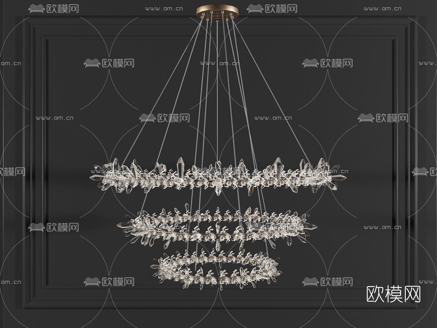 现代水晶装饰吊灯3d模型下载（渲染图2）