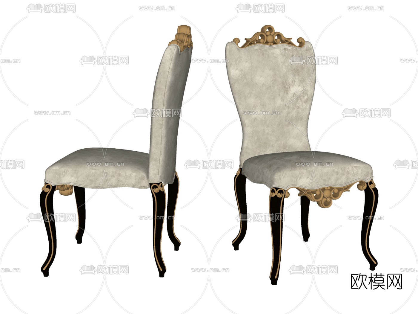 欧式布艺餐椅su模型下载（渲染图2）