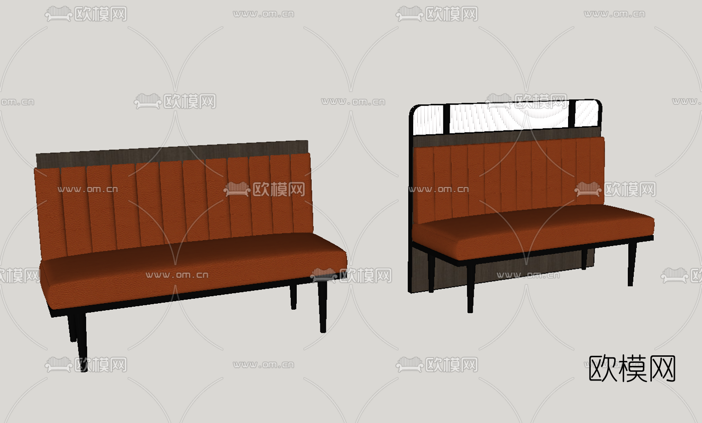 现代布艺卡座多人沙发su模型下载
