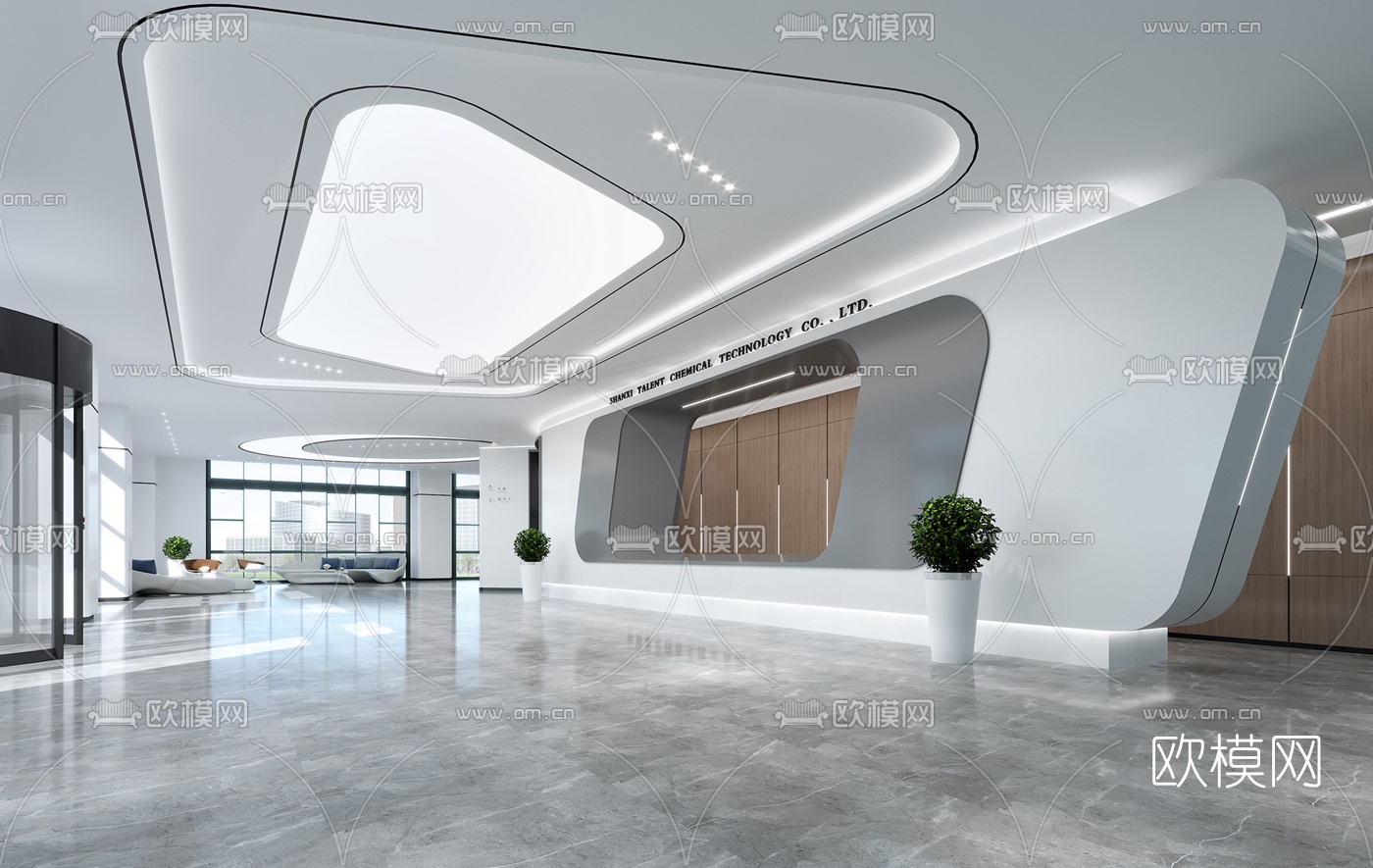 现代办公大厅电梯厅3d模型