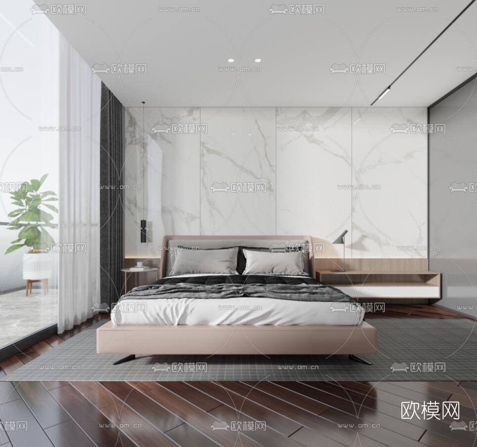现代主人房卧室3d模型