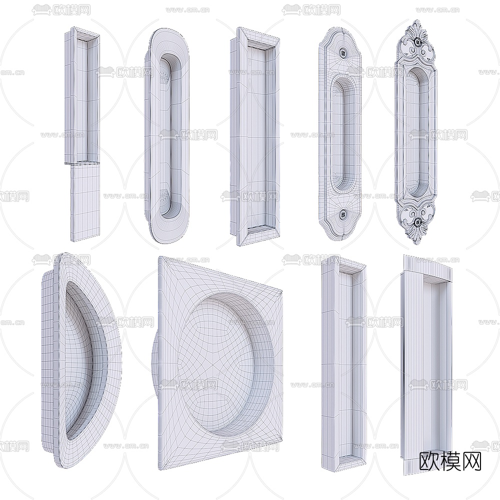 简欧内嵌内凹把手门把手3d模型