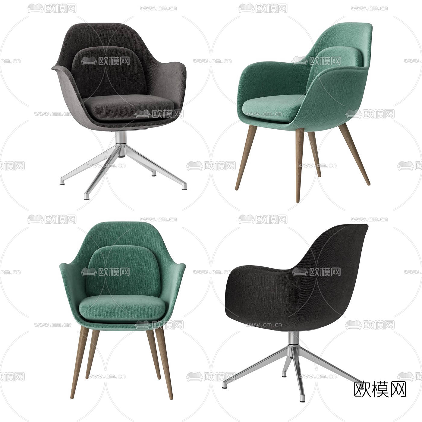 北欧布艺扶手椅单椅3d模型