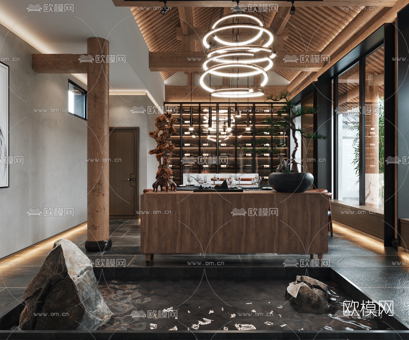 新中式酒店餐厅包房3d模型