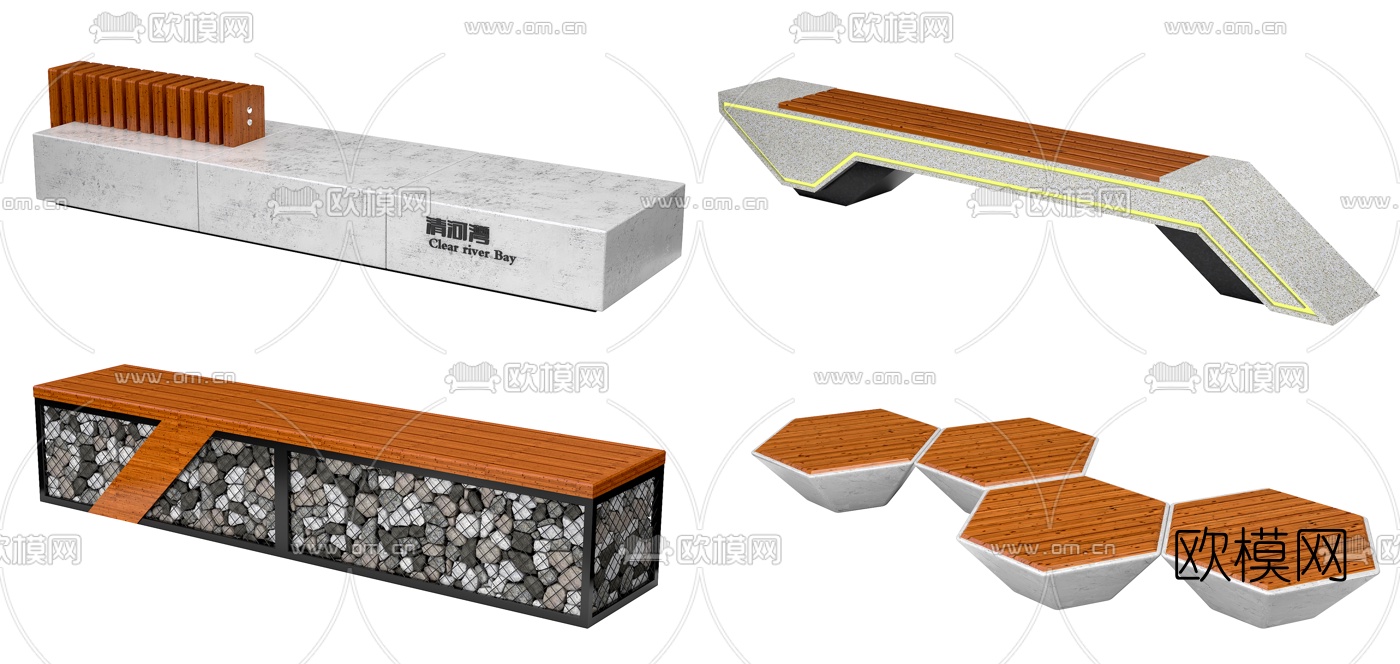 现代户外长凳3d模型下载（渲染图1）
