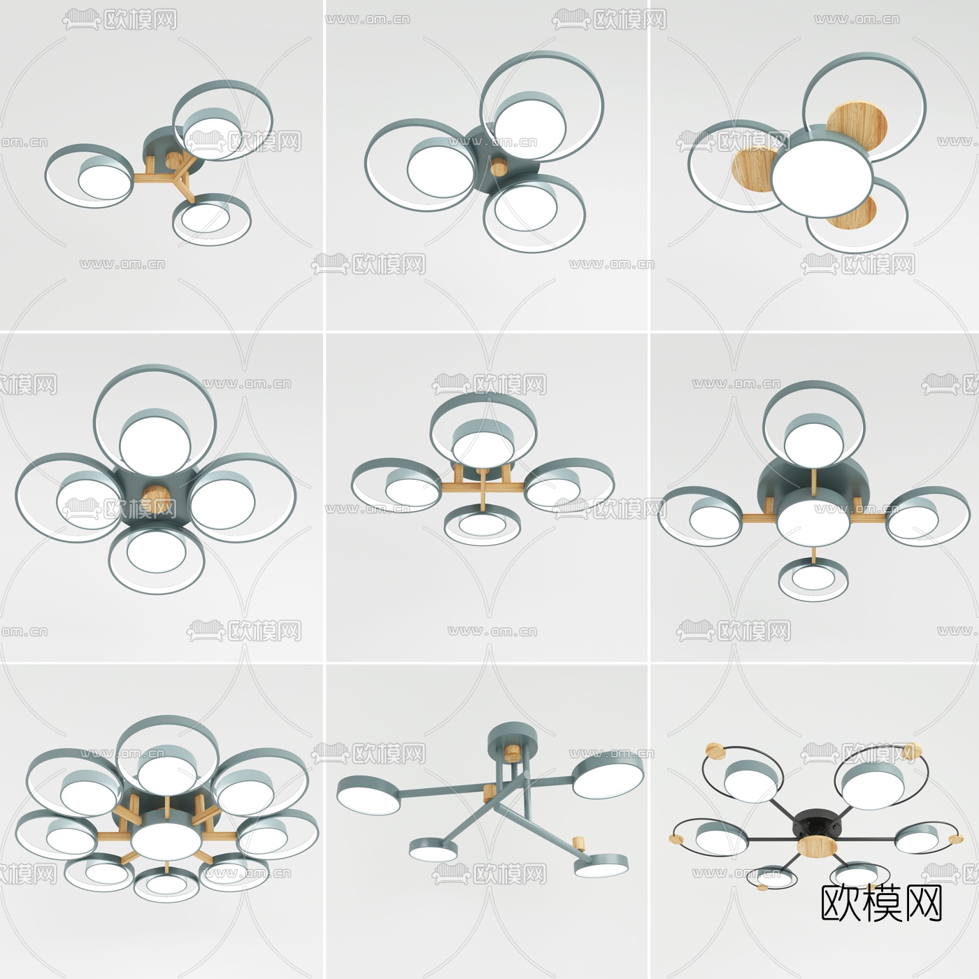 北欧多头吸顶灯3d模型下载（渲染图1）