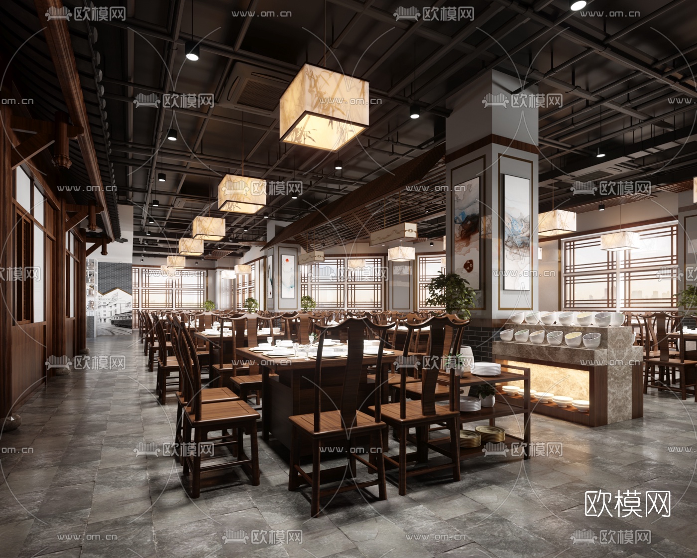 中式火锅店3d模型下载（渲染图2）