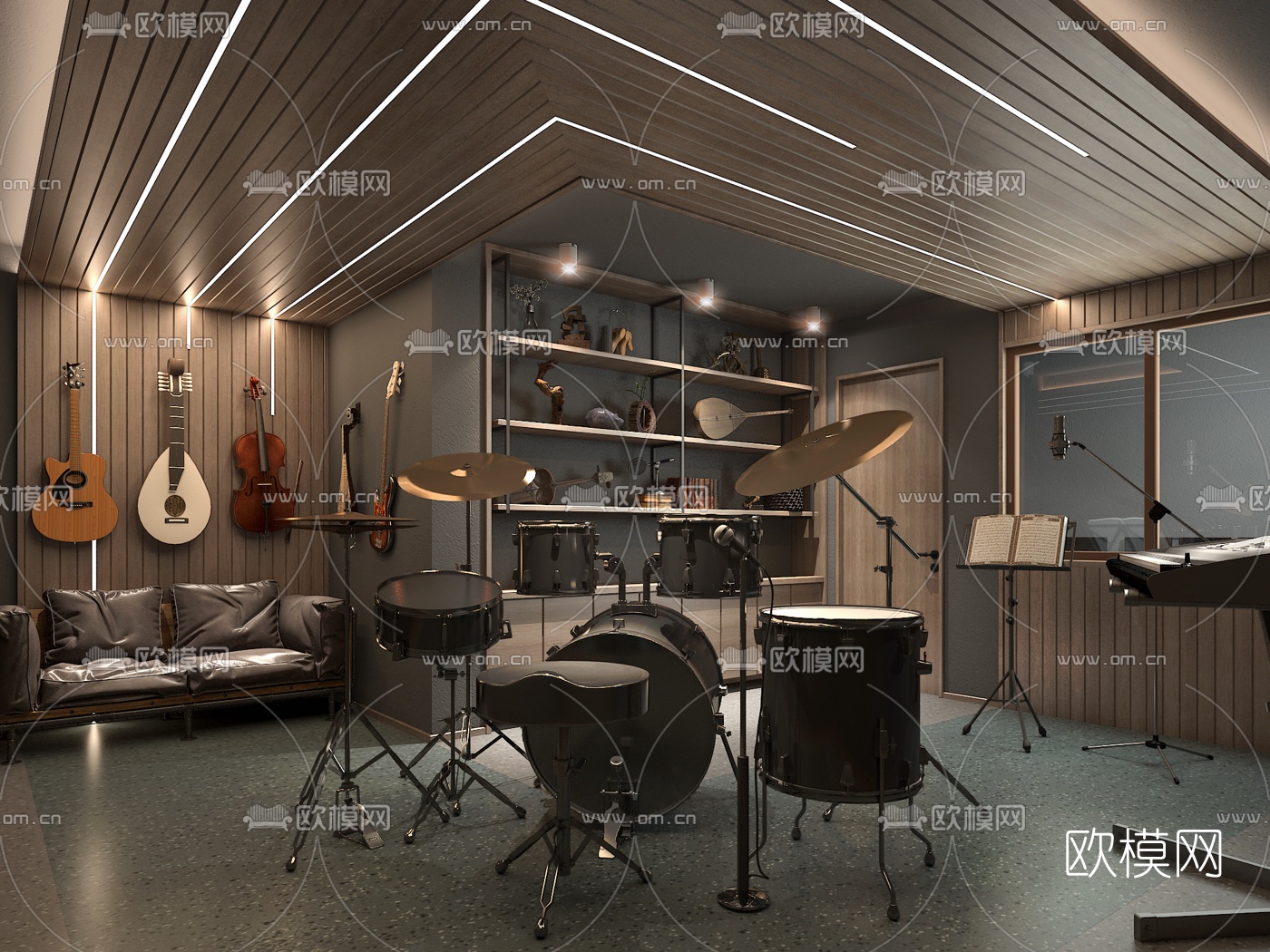 现代录音室录音棚3d模型下载（渲染图2）