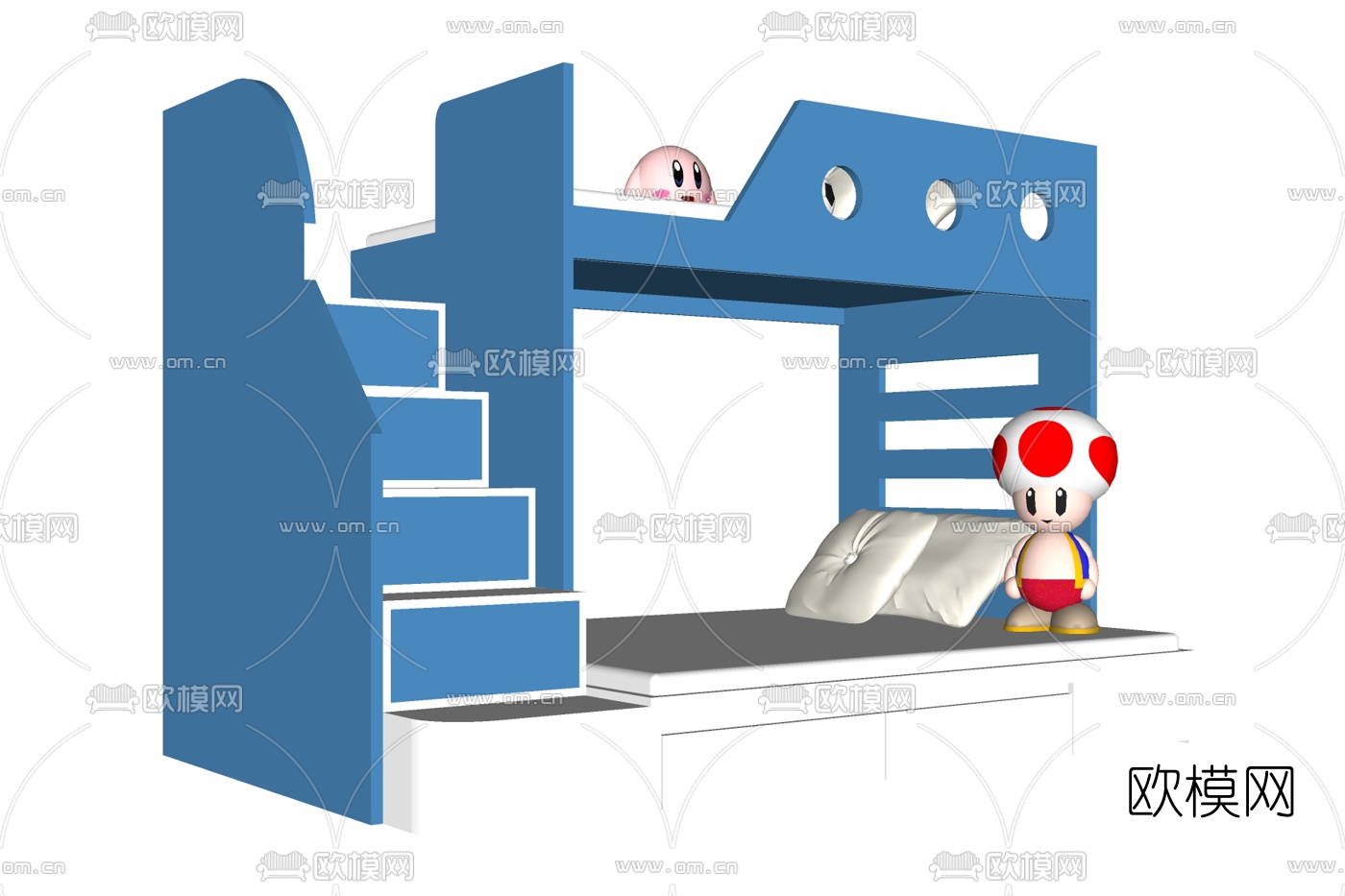 北欧上下铺儿童床su模型下载