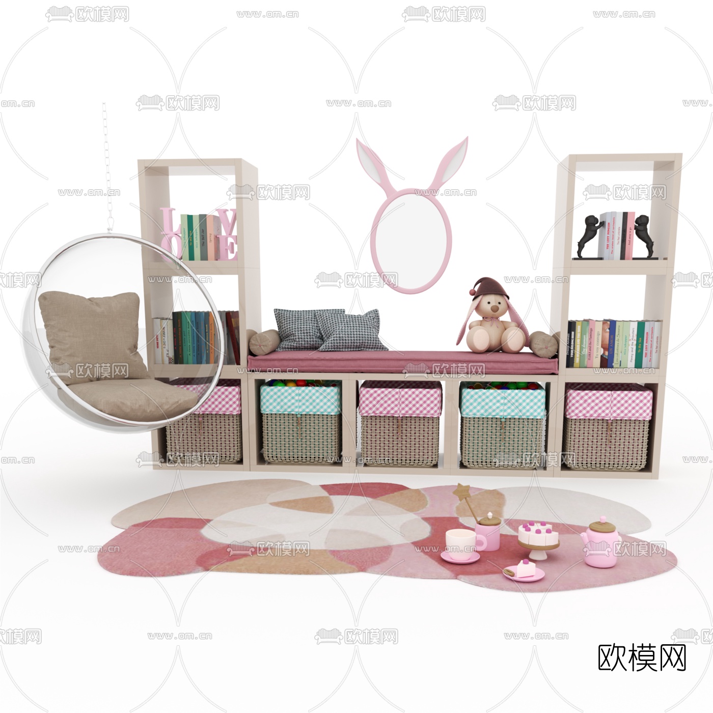 现代女孩房收纳柜3d模型