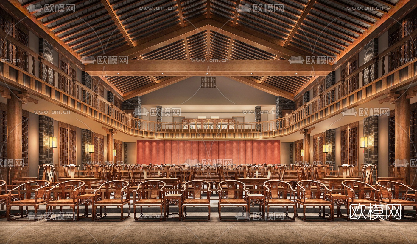 中式戏院剧院3d模型