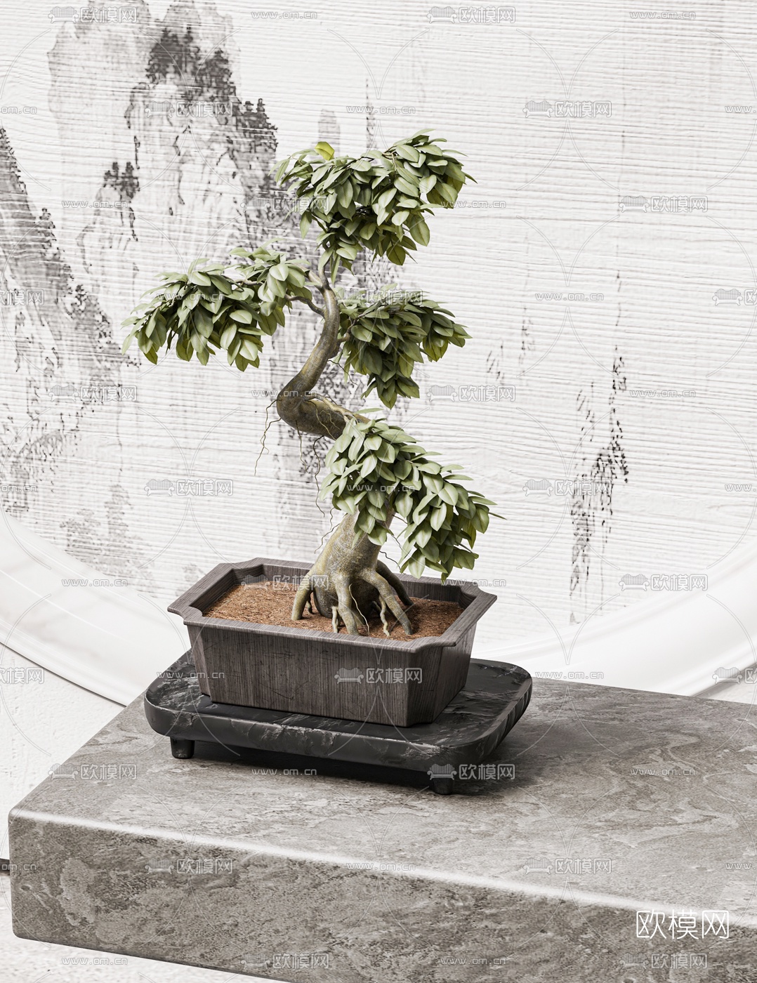 新中式大理石接待台3d模型下载（渲染图2）