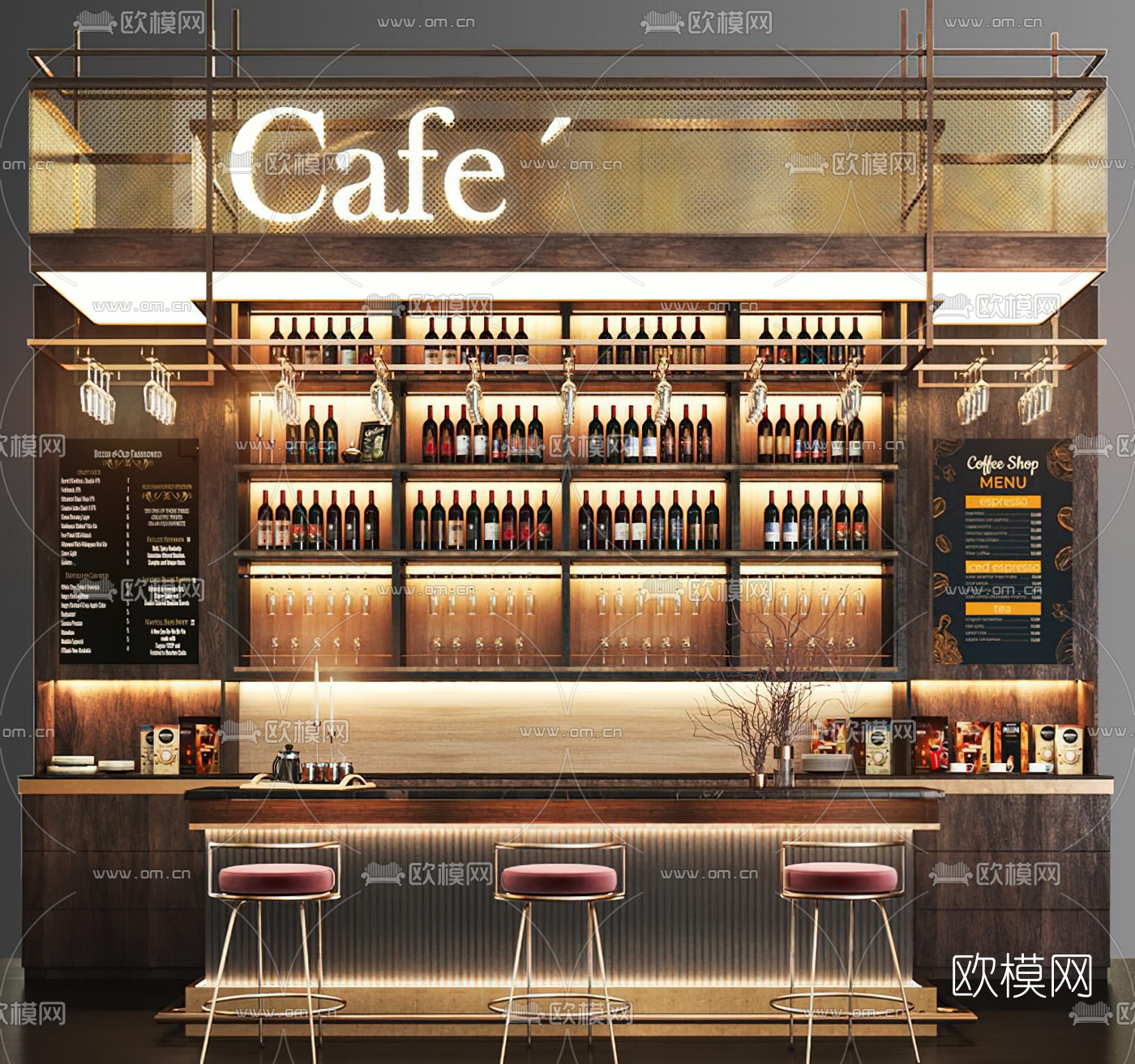 现代酒吧吧台3d模型下载
