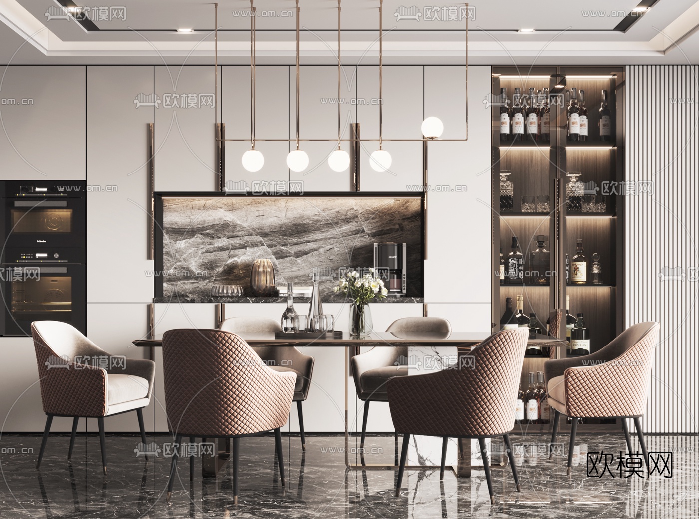 现代轻奢餐桌椅3d模型下载