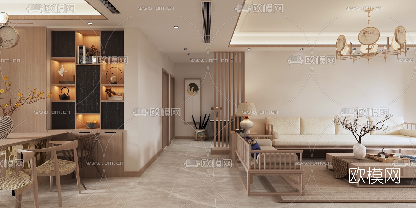 新中式客厅餐厅免费3d模型
