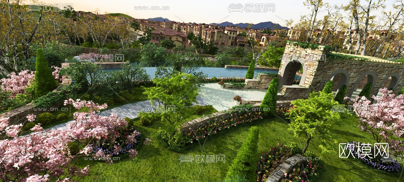 欧式公园景观3d模型下载