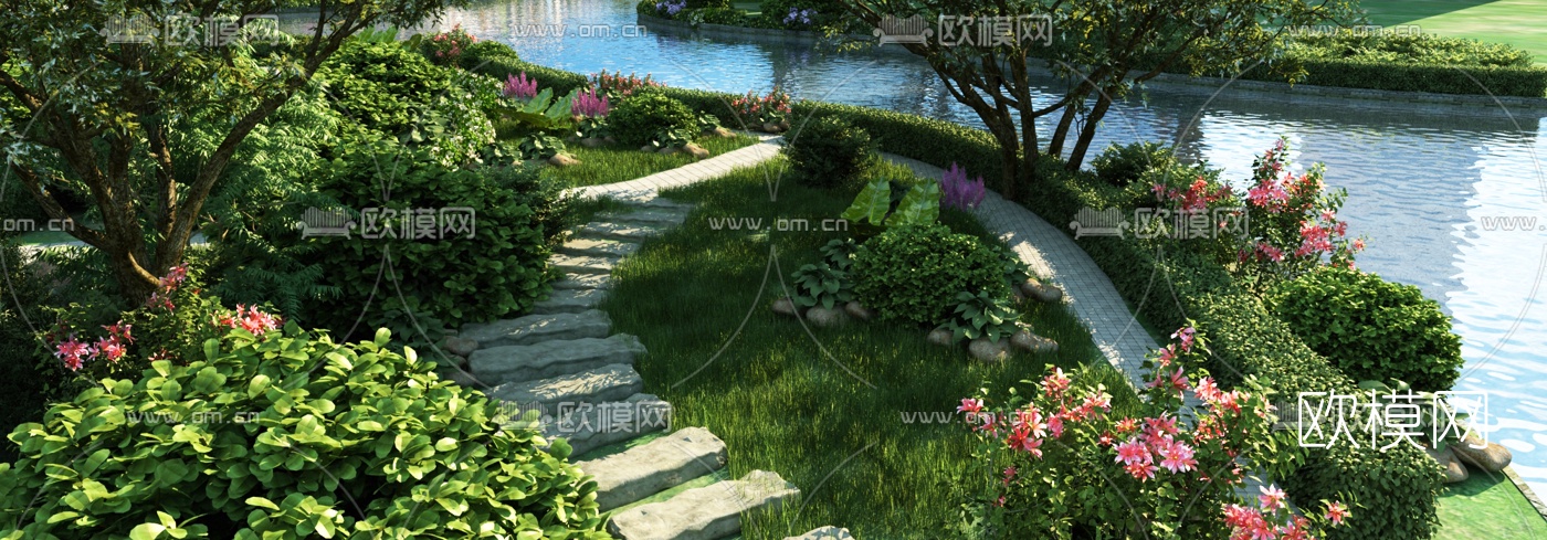 现代住宅小区园林景观3d模型下载
