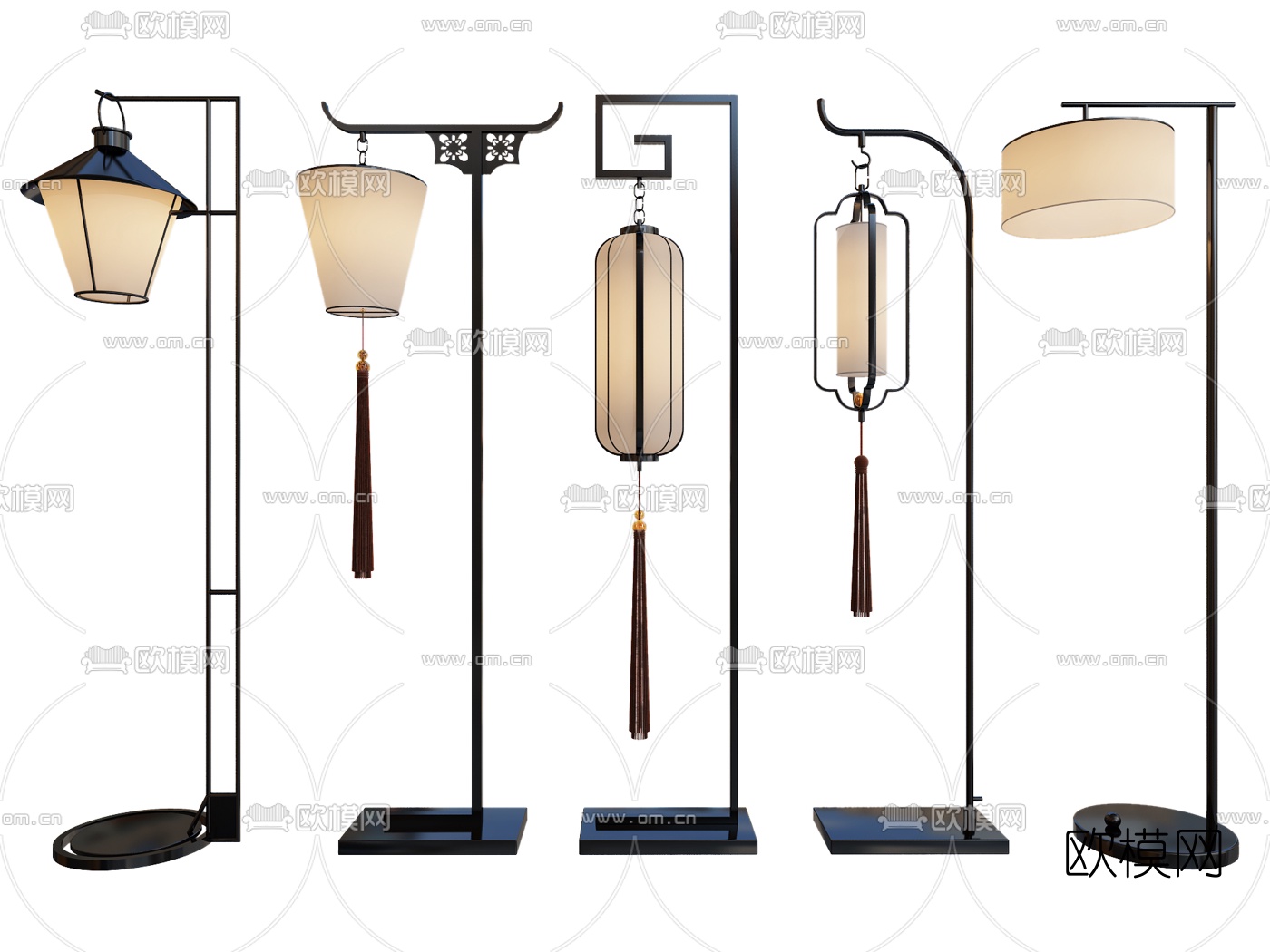 新中式流苏落地灯3d模型下载