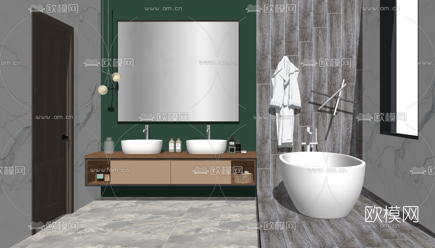现代卫生间浴室su模型下载