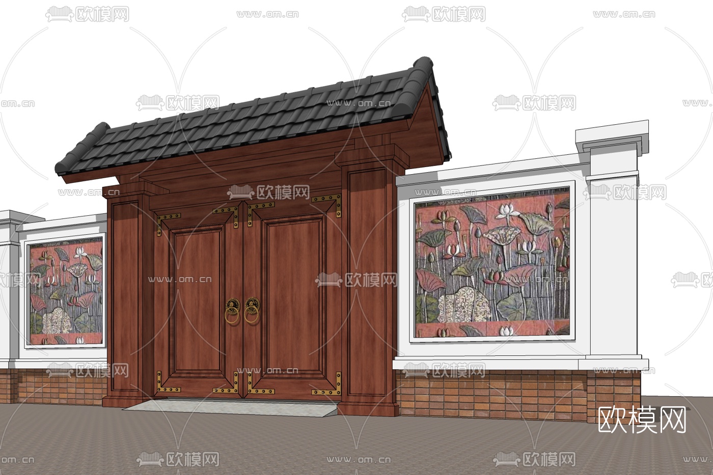 新中式庭院大门免费su模型下载