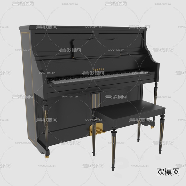 简欧实木钢琴免费3d模型下载