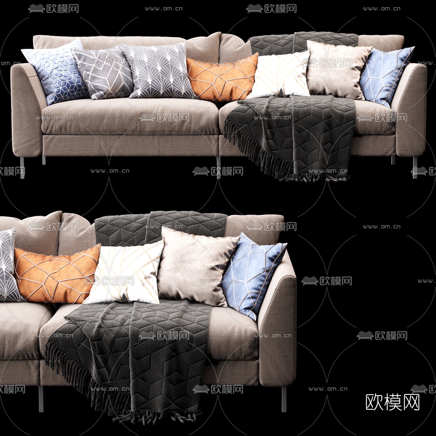 现代布艺双人沙发3d模型-免费3dmax模型库-欧模网