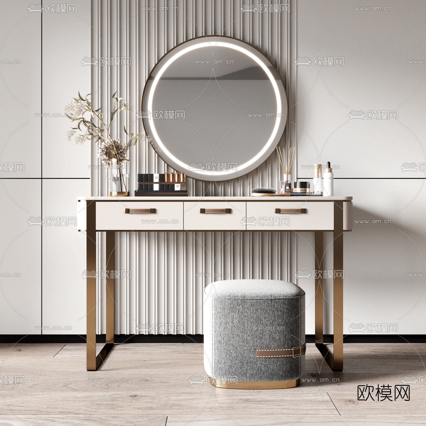 现代轻奢梳妆台3d模型