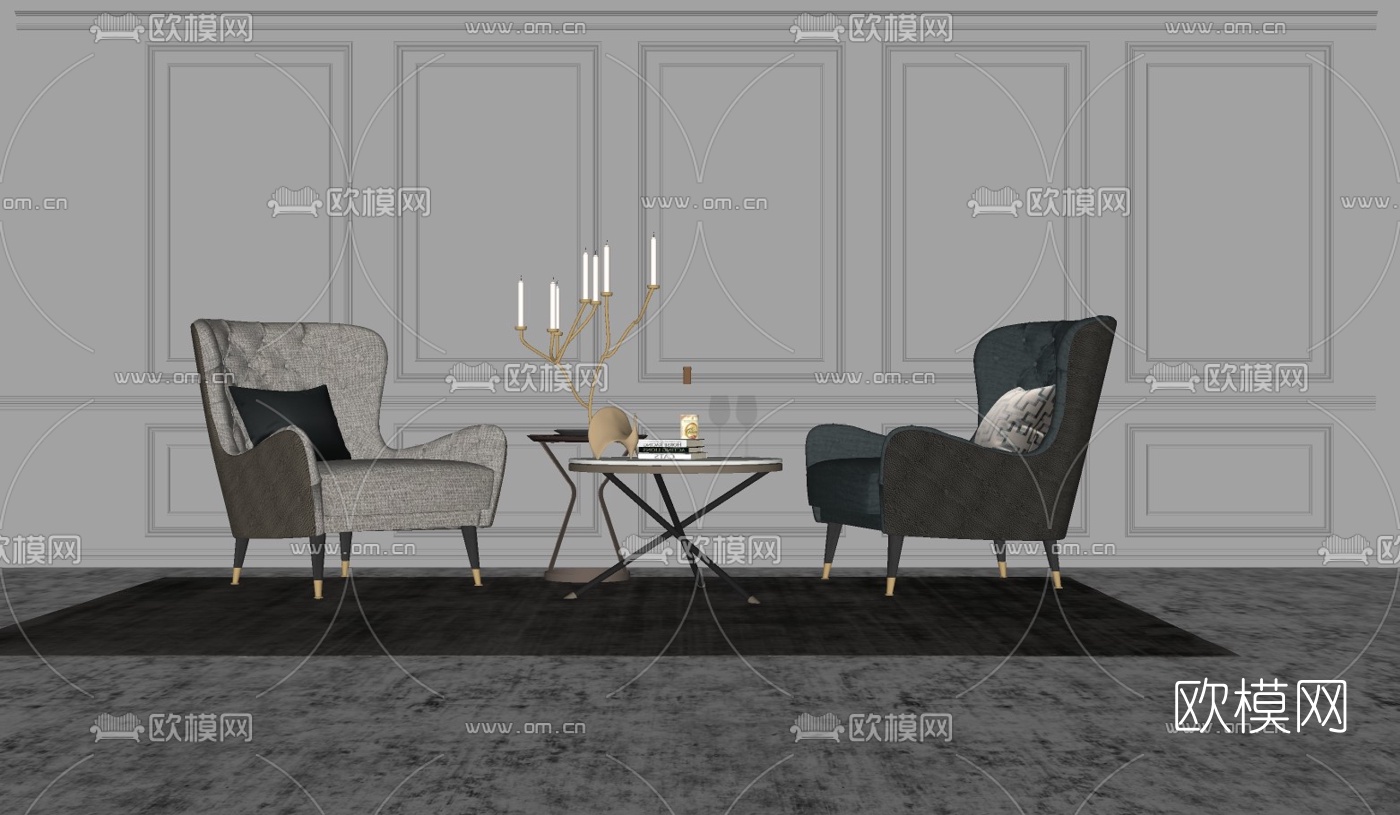 美式轻奢休闲椅su模型下载