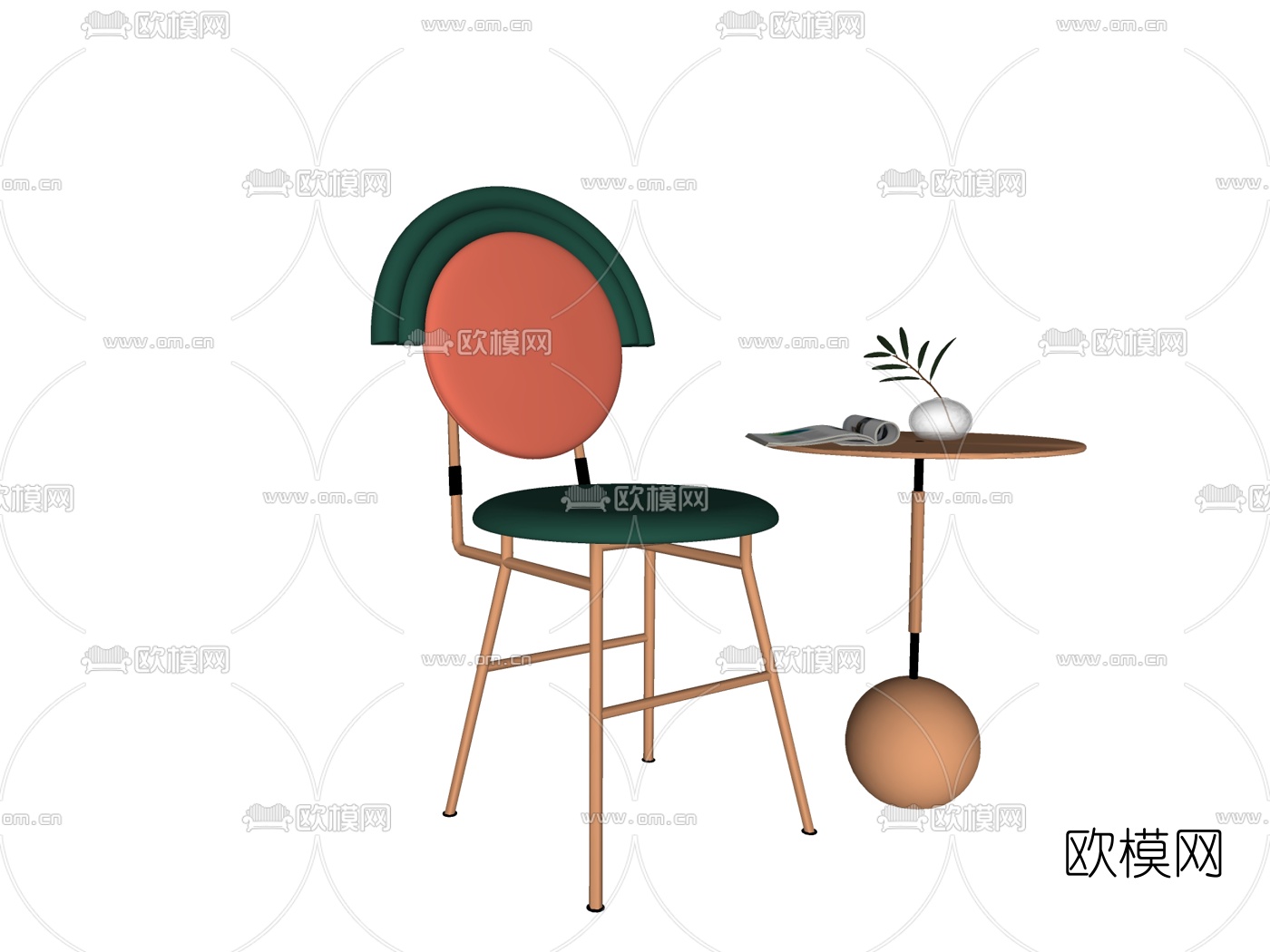 后现代金属轻奢单椅su模型下载