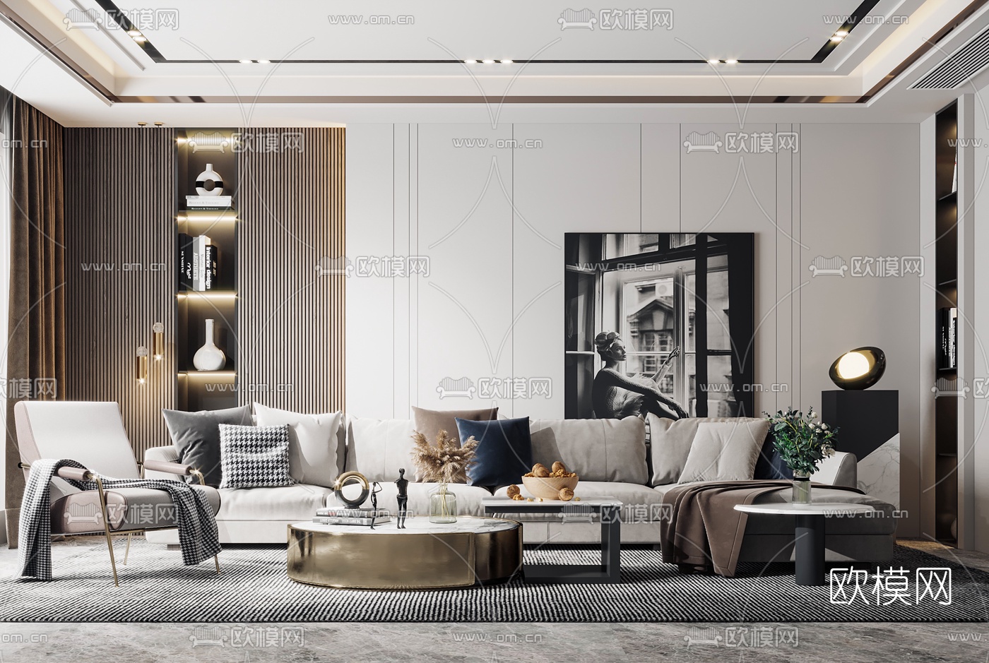 现代布艺转角沙发组合3d模型下载