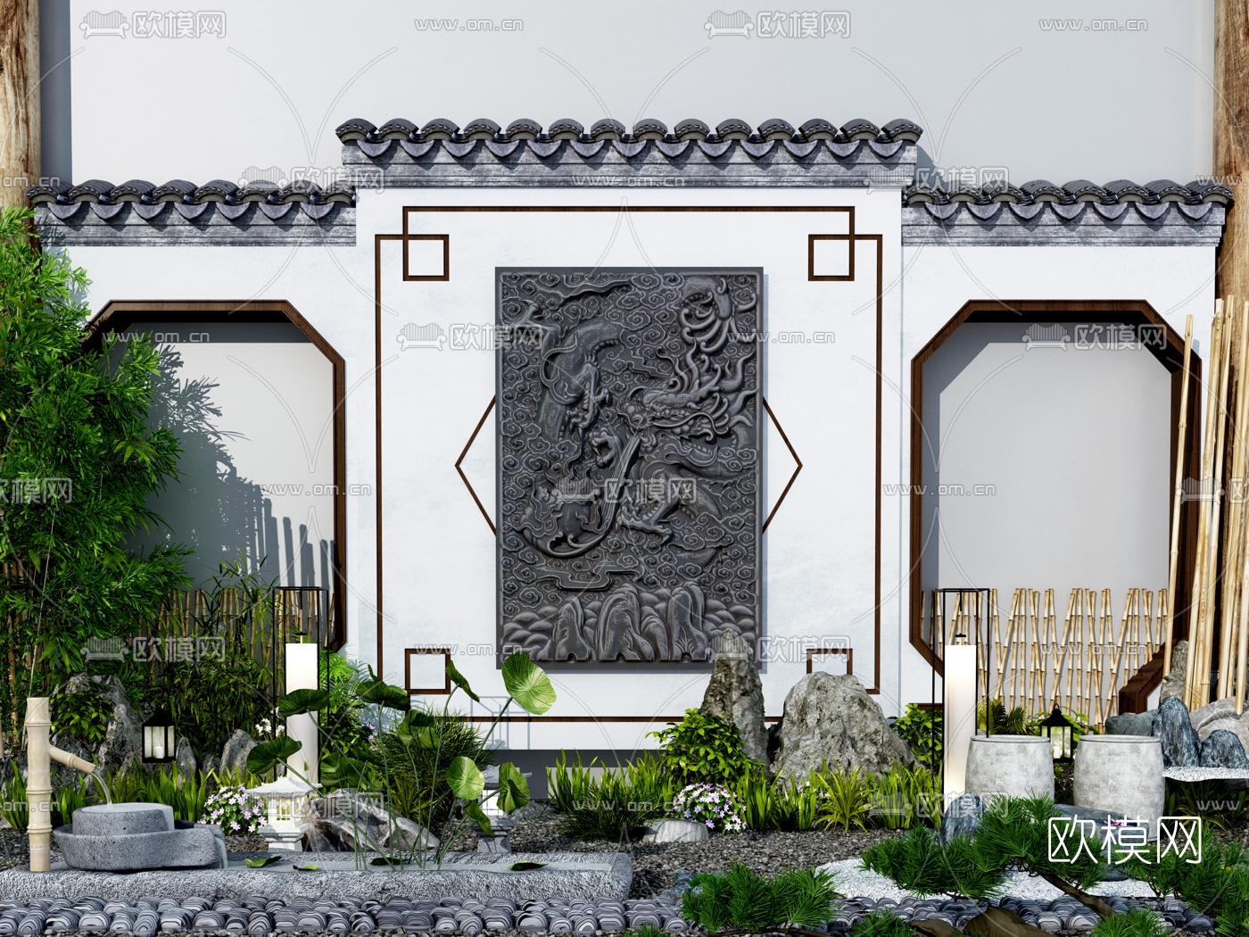 新中式绿植园艺小品3d模型