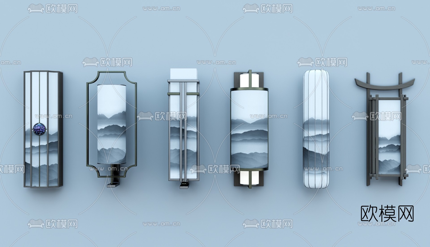 新中式壁灯su模型下载（渲染图1）