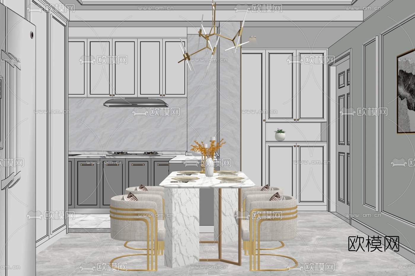 现代轻奢客厅免费su模型下载