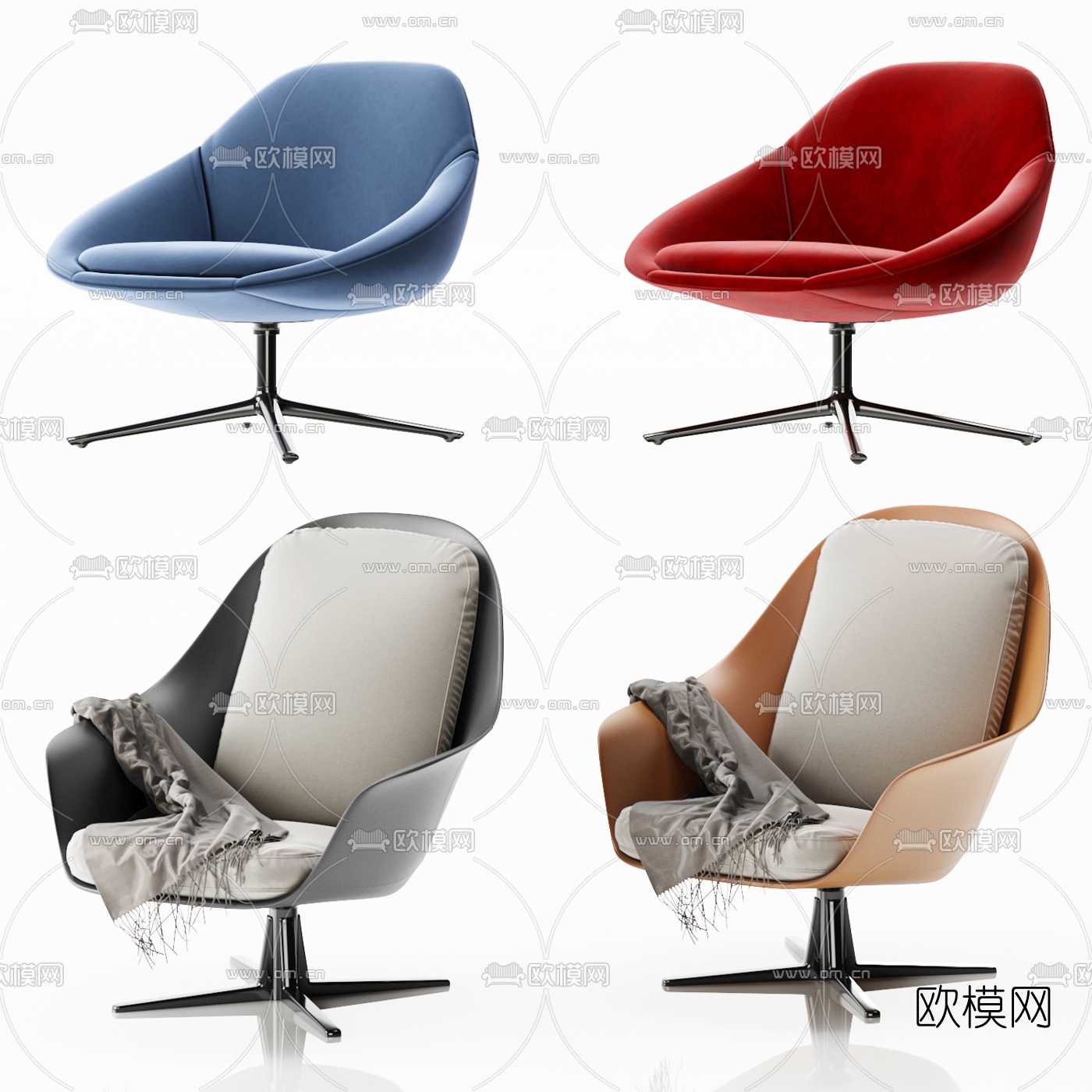 现代绒布办公椅组合3d模型下载