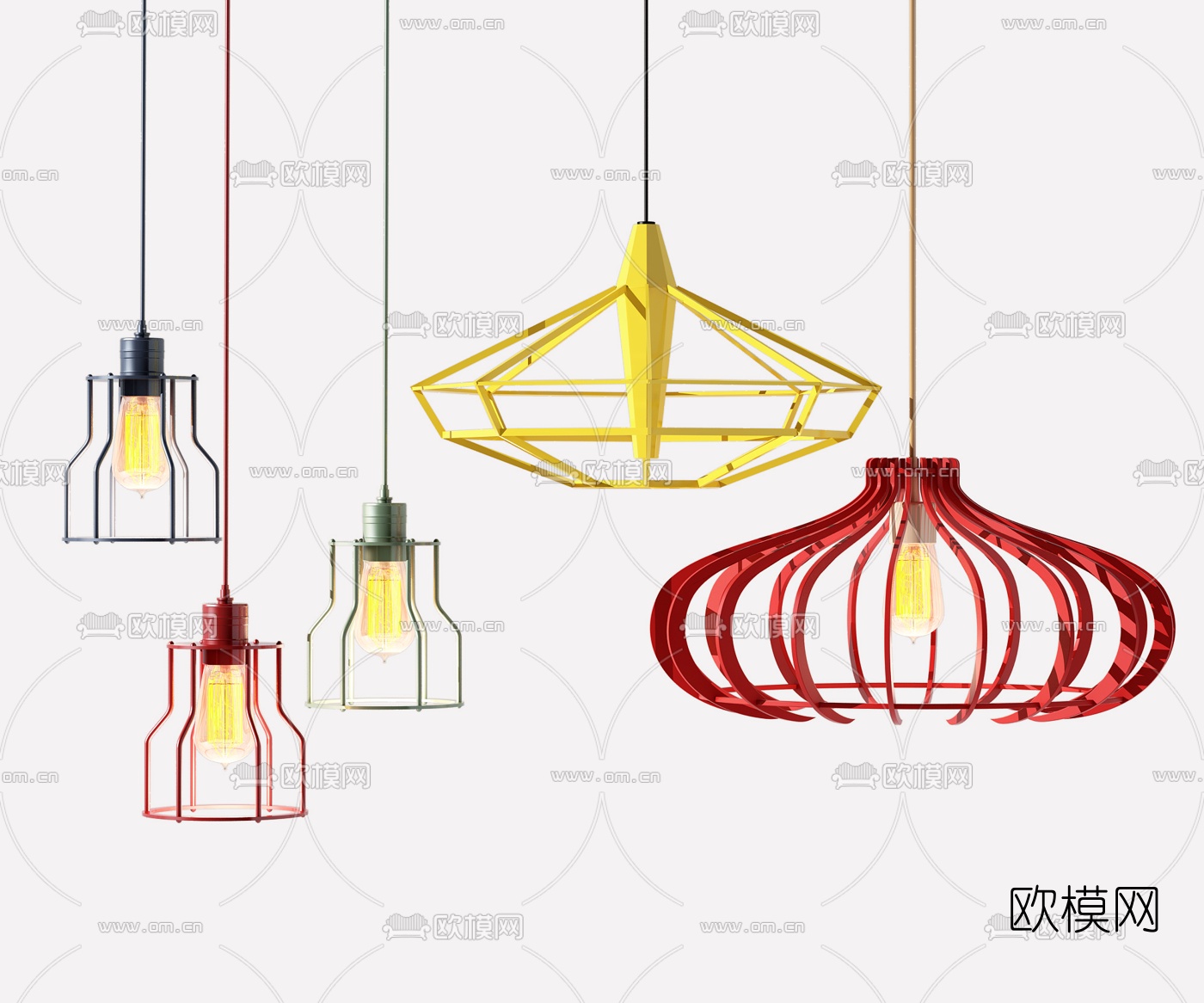 北欧彩色金属吊灯3d模型下载