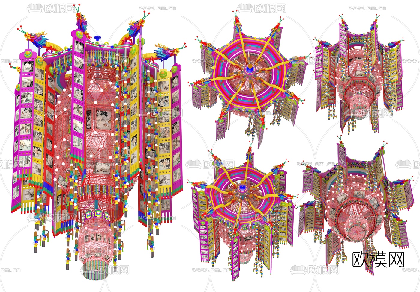 中式千角宫灯3d模型下载（渲染图1）