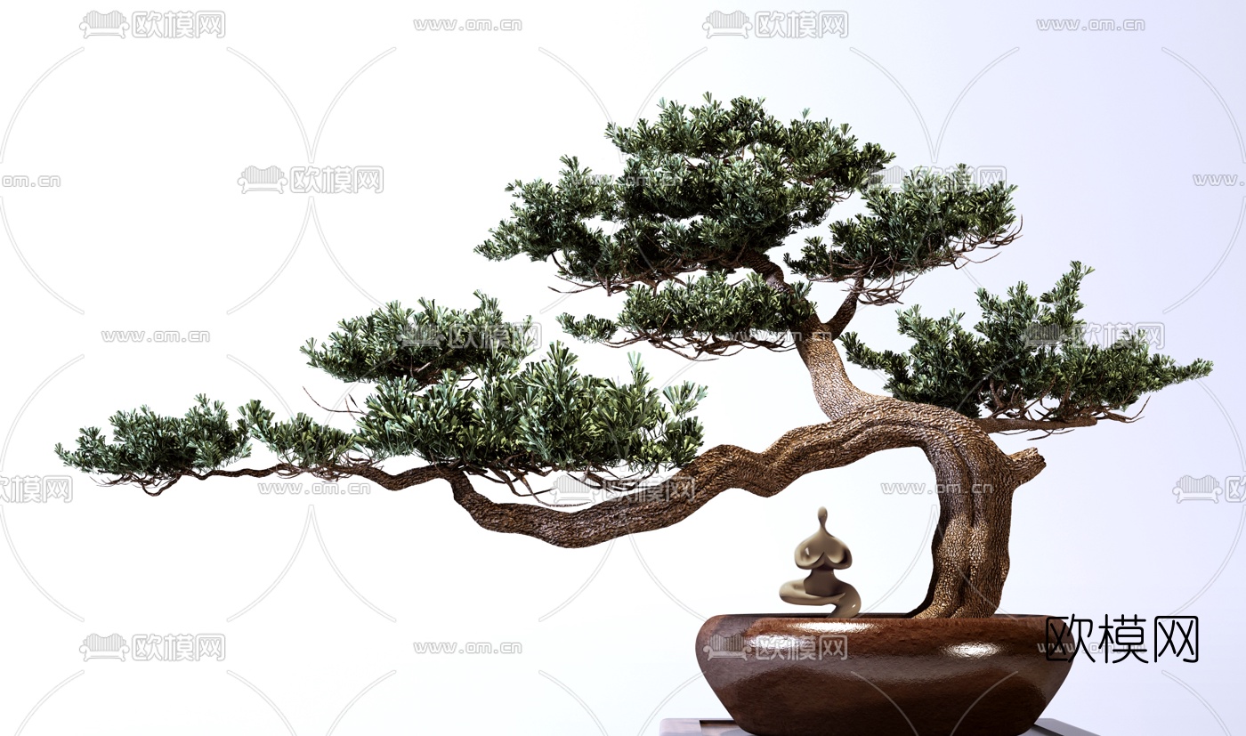 新中式松树盆栽盆景3d模型下载（渲染图2）