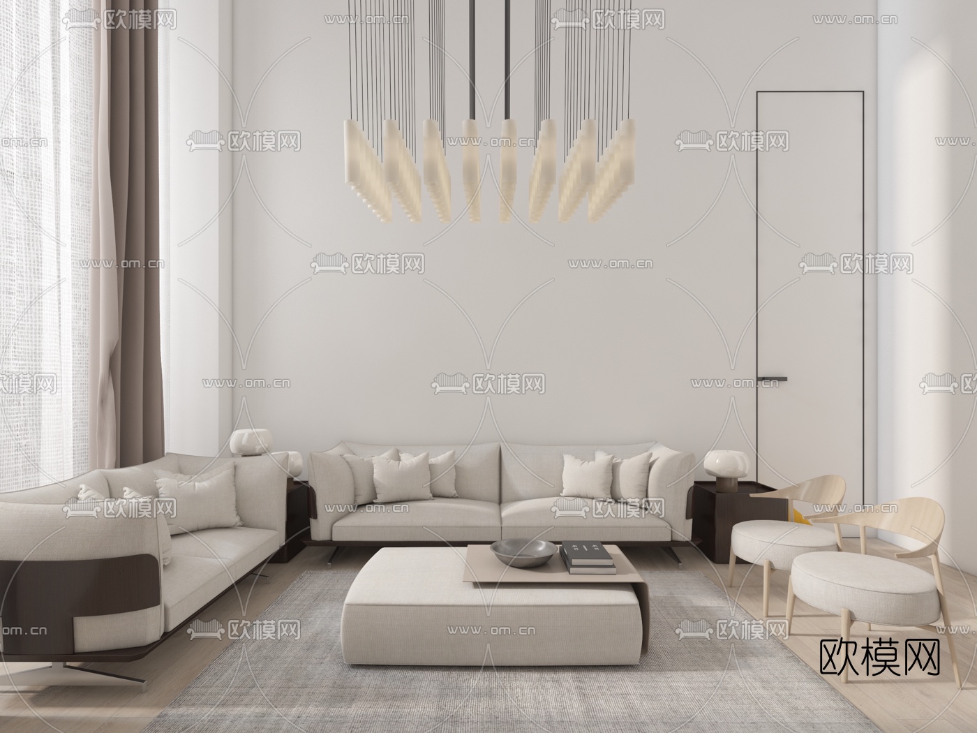 Anastasiya Zhigir 北欧布艺沙发组合3d模型下载