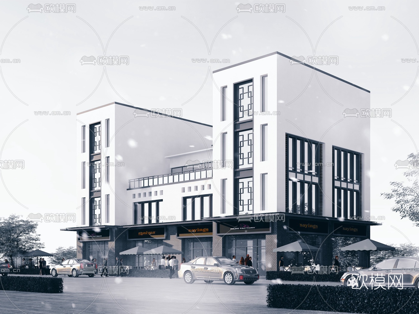 新中式商业街3d模型下载