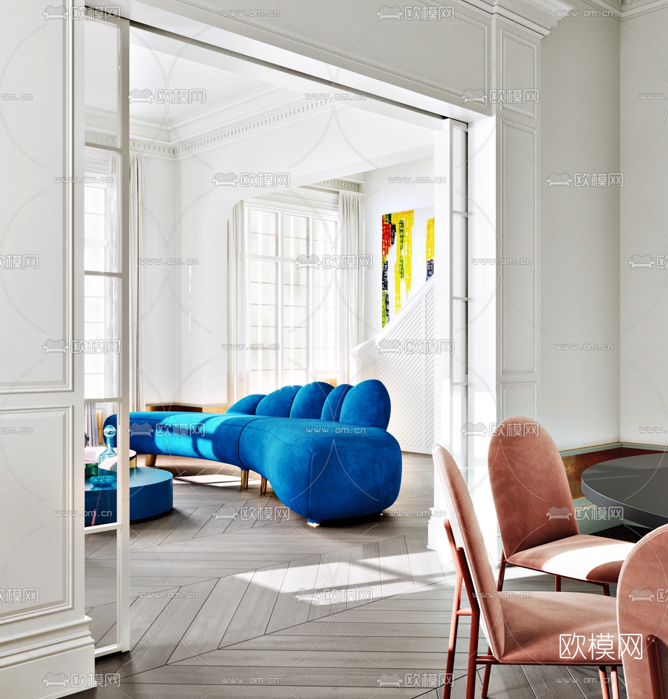 简欧混搭客厅餐厅3d模型下载（渲染图5）