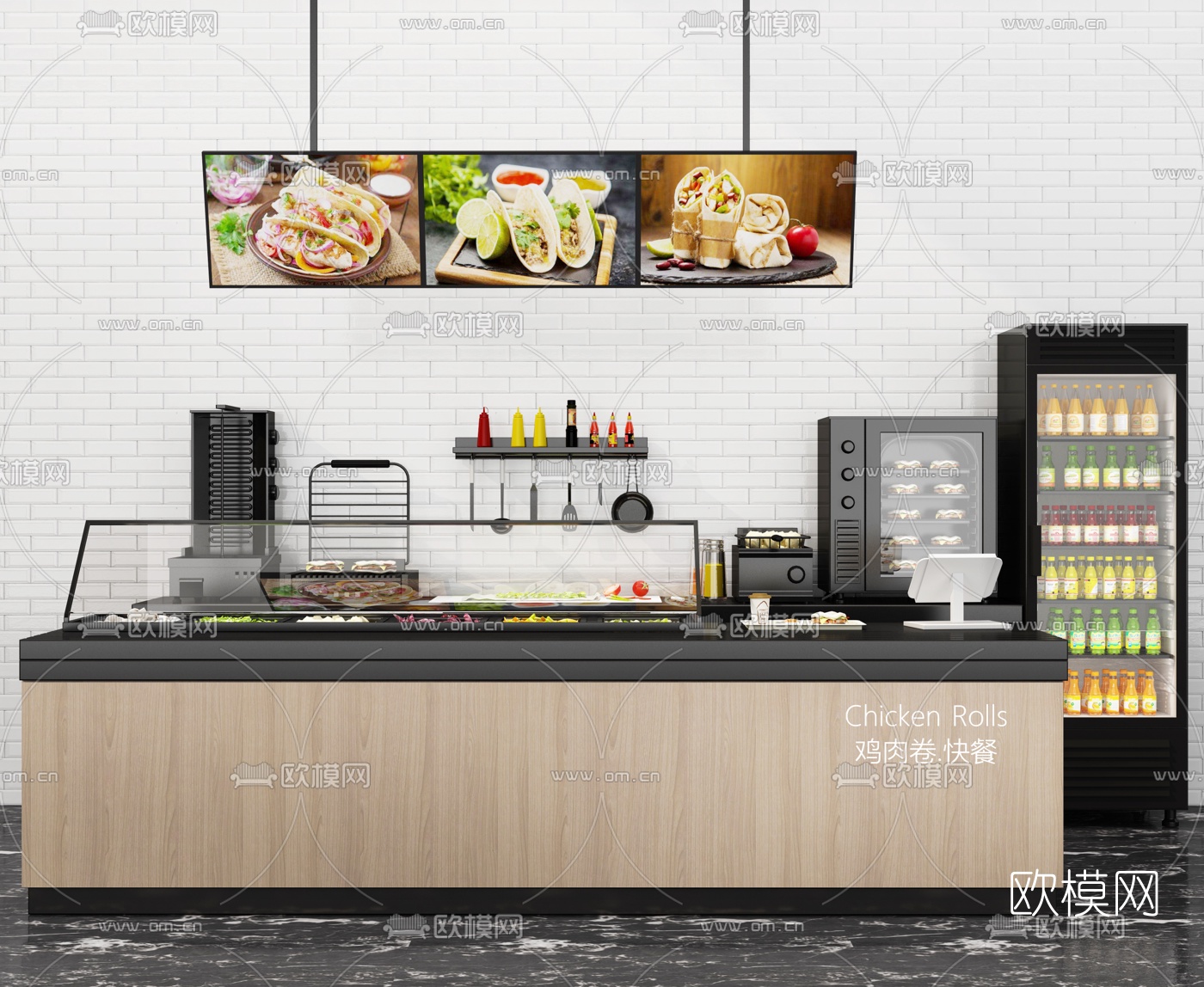 现代快餐厅吧台3d模型下载