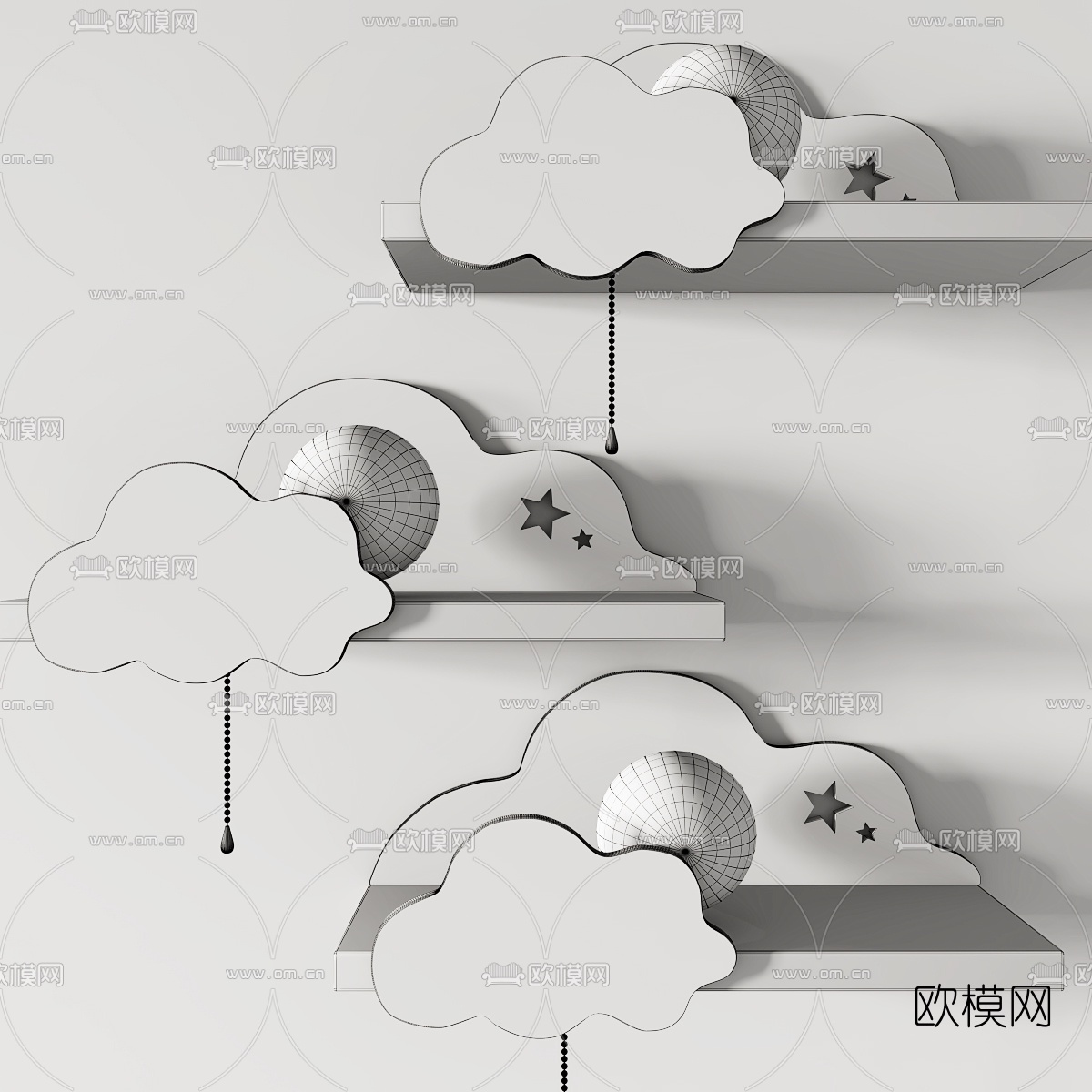 北欧儿童云朵壁灯3d模型下载（渲染图3）